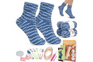 Aeelike Loom Kit for Making Socks, Stocking Loom Kit for Beginners DIY, Looms Set with Yarns, Step-by-Step Instructions, Pompom Maker for Beginners Adult, Handmade Sock Tool, Blue-Blend