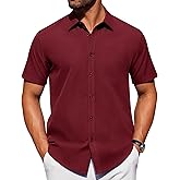 Alimens & Gentle Men's Short Sleeve Dress Shirts Wrinkle Free Untucked Casual Button Down Shirt