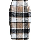 EachWell Midi Plaid Skirts for Women 2025 Fall Winter Knee Length Pencil Wool Skirt with Slit