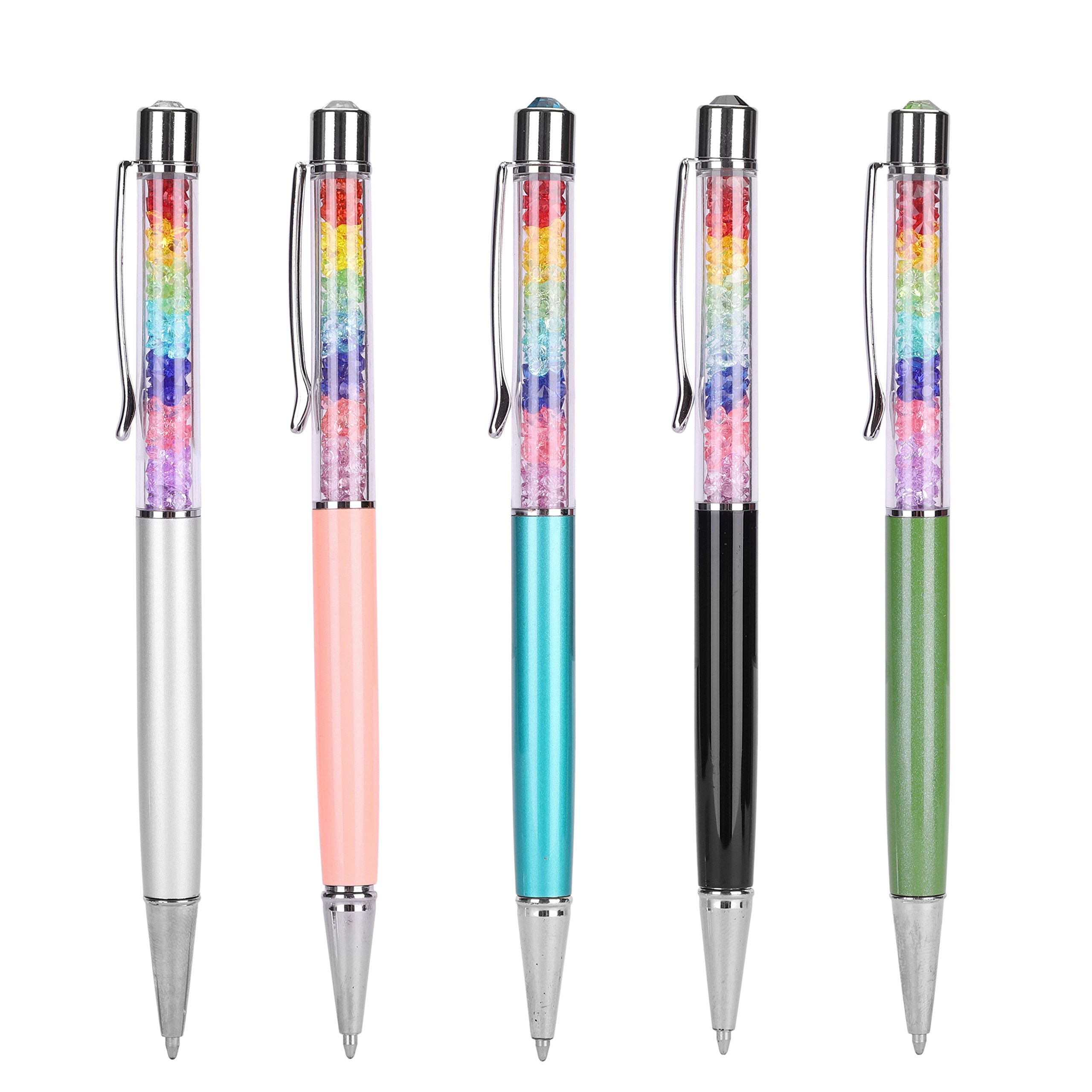 5 PCS Crystal Metal Ballpoint Pen Retractable Writing Pen Bling Shiny Metal Pen Black Ink Crystal Diamond Pen Refillable Multi Color Bling Metal Pen for Business Office School Home Stationery Supplies