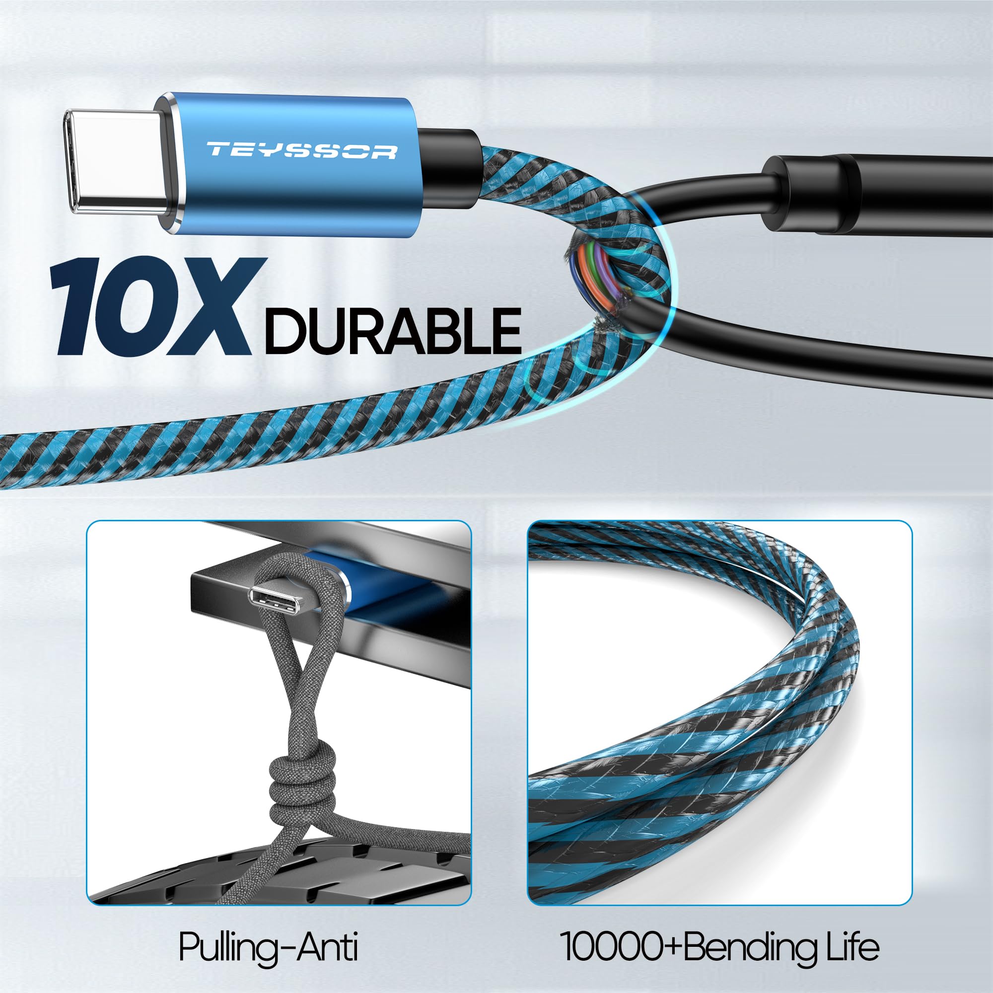 Teyssor 10FT 5-Pack USB C to USB C Cables, 60W Fast Charging, Compatible with Samsung S23/S22/S21, MacBook, Google Pixel, Smartphone, Tablet, Laptop