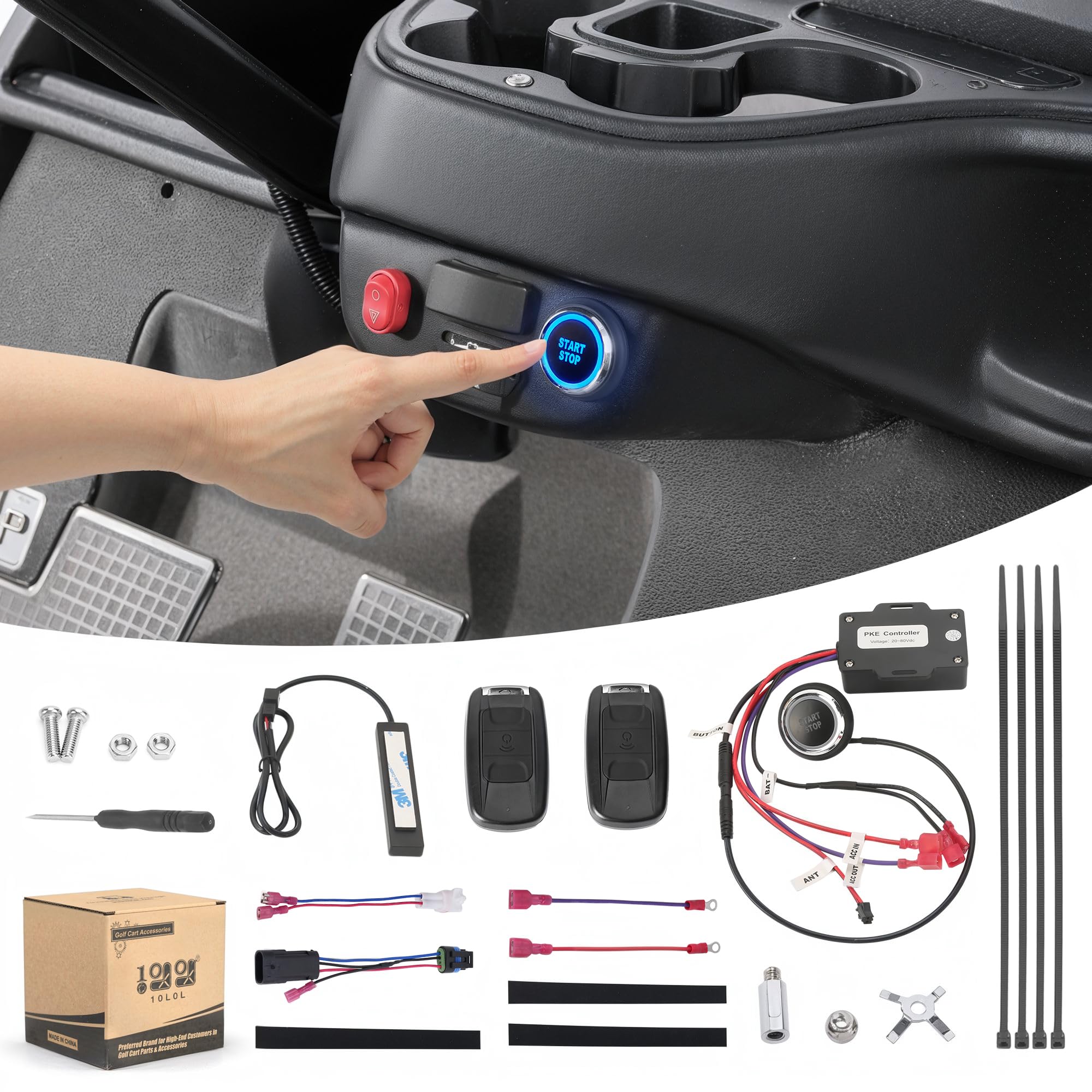 Photo 1 of 10L0L Golf Cart Keyless Ignition Switch with Remote Control for Yamaha G22 / G29, EZGO TXT, Club Car DS/Precedent 20-80V Electric Golf Carts