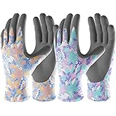 COOLJOB 2 Pairs Colorful Gardening Gloves for Women Ladies, Breathable Rubber Coated for Yard Garden, Outdoor Indoor Protective Work, Small Size, Varied Colors