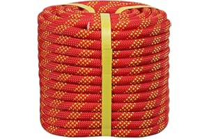 DERZINET Double Braided Arborist Rope - 1/2 Inch x 100 Feet Polyester High Strength Climbing Rope for Tree Work, Halyard, Sailing (Red/Yellow)