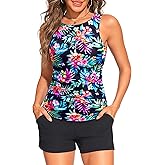 Tankini Swimsuits with Shorts - Two Piece Tummy Control Bathing Suits High Neck Swimwear with Two Side Pockets
