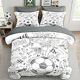 WeCozy 7 Pcs Full Size Comforter Set with 2 Pillowcases & 2 Shams, Game Soccer Painting Bedding for Kids and Adults, Football Ball Sport Bed in a Bag with Fitted Sheet