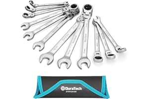 DURATECH Flex-Head Ratcheting Wrench Set, Combination Wrench Set, 72 Tooth, Metric, 12-piece, Size Covers 8-19mm, CR-V Steel, with Rolling Pouch