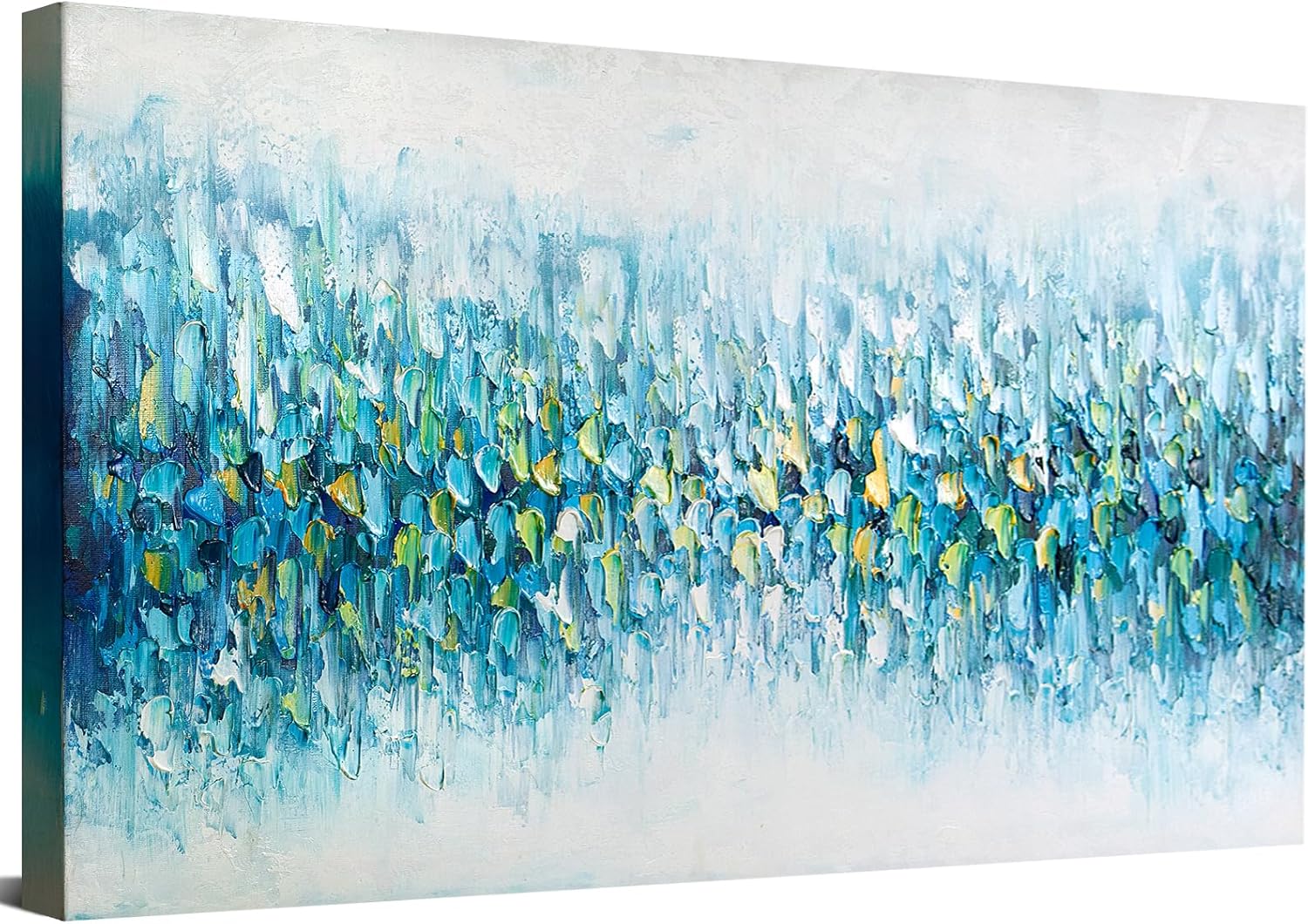 Paintings - JHYAIWL Abstract Canvas Wall Art Textured: 3D Art Hand Painted Oil Painting Wall Art Large Blue Artwork for Walls Paintings 24x48 Inch