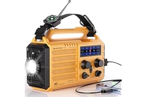 Emergency Portable Weather Radio, 5000mAh Rechargeable AM/FM/SM/NOAA Radio with Solar Hand Crank, USB Charger, LED Flashlight
