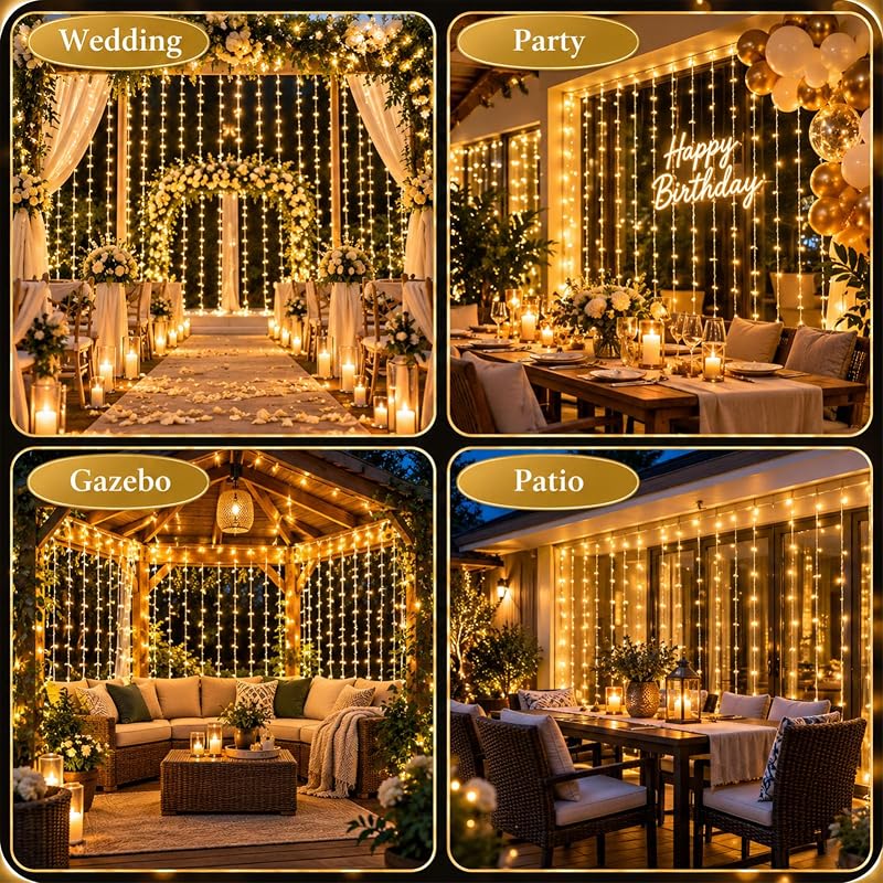 Cortina de luz com ficha, 6Mx3M 600LED Branco Quente — foto 2 de 8