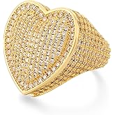 Iced Out Jewelry 5A Cz Stones Shiny Baguette Heart Engagement Gold Luxury Diamond Ring, Hip Hop Bling Bling 18K Gold Plated Party Pinky Ring Men Women