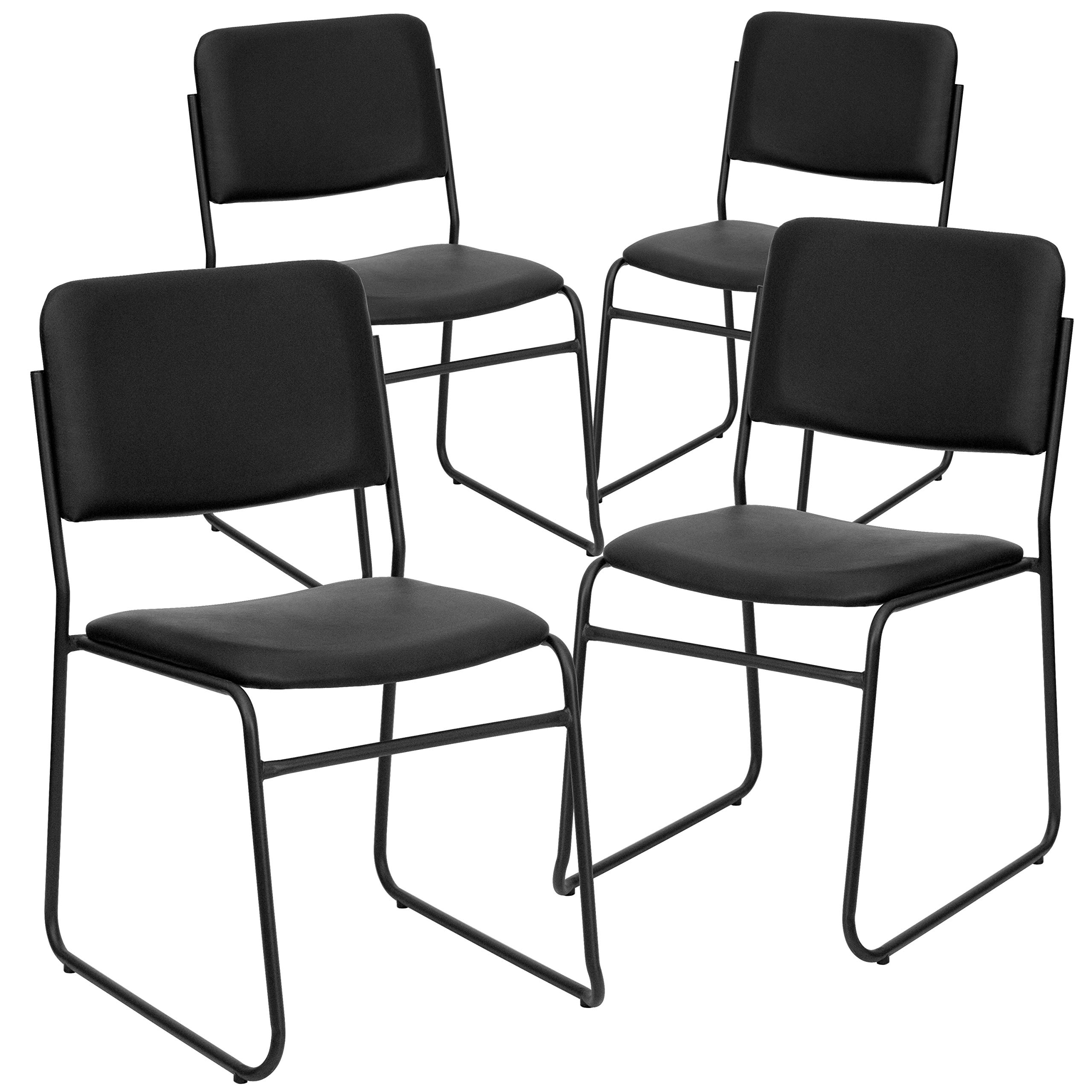 Photo 1 of Flash Furniture 4 Pk. HERCULES Series 1000 lb. Capacity High Density Black Vinyl Stacking Chair with Sled Base