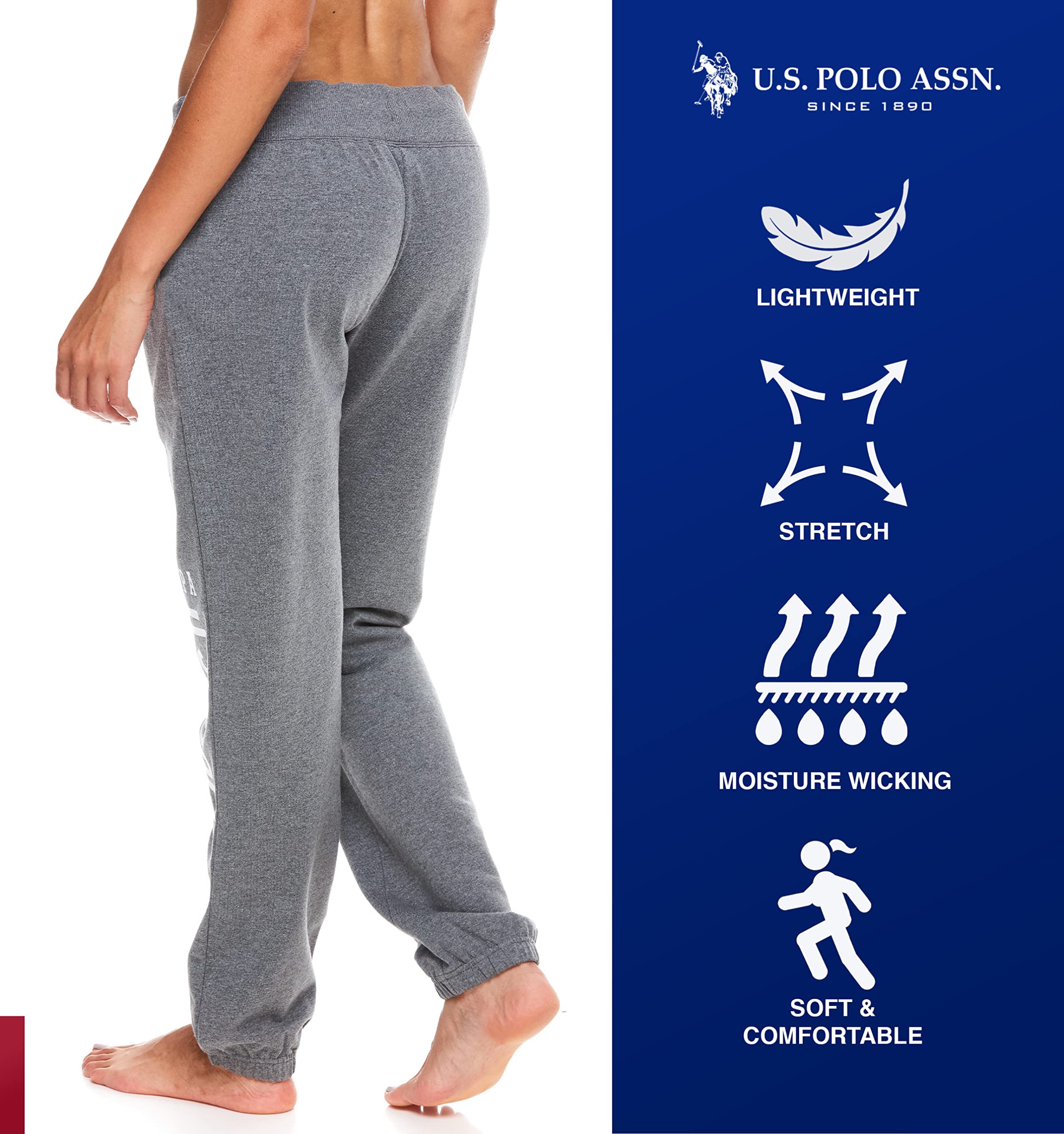 U.S. Polo Assn. Womens Sweatpants - Women Joggers Sweats with Logo Print - French Terry Poly-Cotton Pluz Size (Charcoal Heather with White Print, 2X)