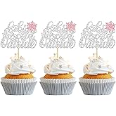 Gyufise 24Pcs Snowflake Baby It's Cold Outside Cupcake Toppers Blue Glitter Silver Baby It's Cold Outside Cupcake Picks for Winter Baby Girl Wonderland Xmas Baby Shower Party Supplies
