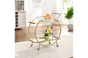FirsTime & Co. Gold Odessa Bar Cart, 2 Tier Mobile Mini Bar, Kitchen Serving Cart and Coffee Station with Storage for Liquor, Metal and Mirror, Modern, 28 inches