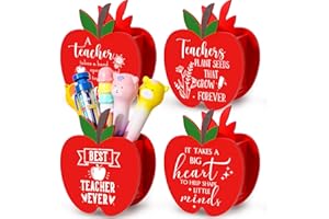 Fuutreo 4 Pcs Shape of Apple Wooden Pencil Holder Teacher Appreciation Gifts Thank You Pencil Cup Marker Organizer for Desktop School Classroom Teacher Day Gift