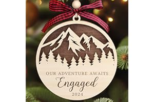 PAWZITY Engagement Gifts for Couples - Gifts for Newly Engaged Couples - Happy Engagement Gifts for Women, Bride, Friends - Engagement Ornament 2024 - Engaged Christmas Ornament 2024 - Wood Ornament