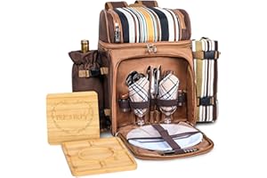 Hap Tim Picnic Basket Backpack for 2 Person with Blanket, 2 Charcuterie Board, Engagement Gifts for Couples, Gifts Ideals for Wedding, Housewarming, White Elephant, Bridal Showers