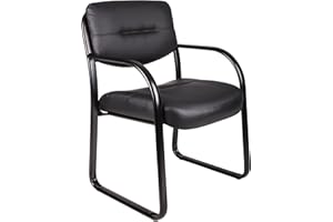 Boss Office Products Leather Sled Base Side Guest Chair, Black