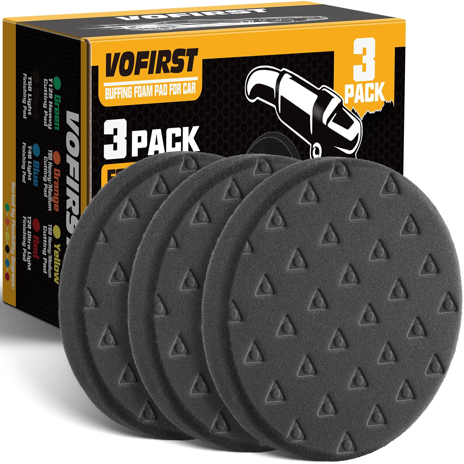Photo 1 of 6 Inch Buffing Polishing Pads - 3Pcs Black Light Cut Pad - 6.5 Inch Face for 6 Inch 150mm Backing Plate - High-Density Buffing Sponge Pads for Car Buffer Polisher Compounding, Polishing & Waxing