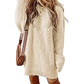 ZAFUL Women's Cable Knit Sweater Dress Long Sleeve Loose Crew Neck Pullover Tunic Mini Sweater Dress Fall Winter Outfits