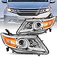 JSBOYAT - For 2011-2017 Honda Odyssey [Halogen Model] OEM Projector Headlight Headlamp Assembly Replacement Pair Set (Chrome Housing & Amber Reflector)