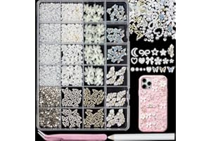 SEMATA Bedazzling Kit Pearls for Crafting Decora with Silver Rhinestones for Crafts Flatback Pearl Flower Butterfly Charms Bedazzling Bedazzle Gems for Crafts Nail Charms Pearls for Women Girls