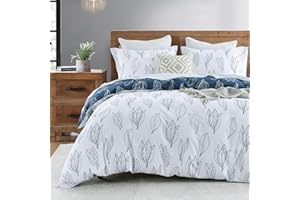 Bedduvit Cotton Duvet Cover King - 100% Cotton Blue Botanical Duvet Cover,3 Pieces Leaf Duvet Cover King with Zipper Closure & 8 Ties (104"x90", No Comforter)