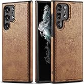 TOPSEM PU Leather Case for Samsung Galaxy S23 Ultra, Retro Premium Leather Luxury Business PU Non-Slip Grip Shockproof Bumper Full Body Protective Cover Phone Cases for Galaxy S23 Ultra 5G (Brown)