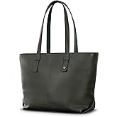 Samsonite Mobile Solutions 2 Leather Tote, Stylish Women’s Laptop and Work Bag with StackIt Strap, Padded Laptop Sleeve, Interior Organizer & Protective Feet, Soft Pebbled Leather - Olive