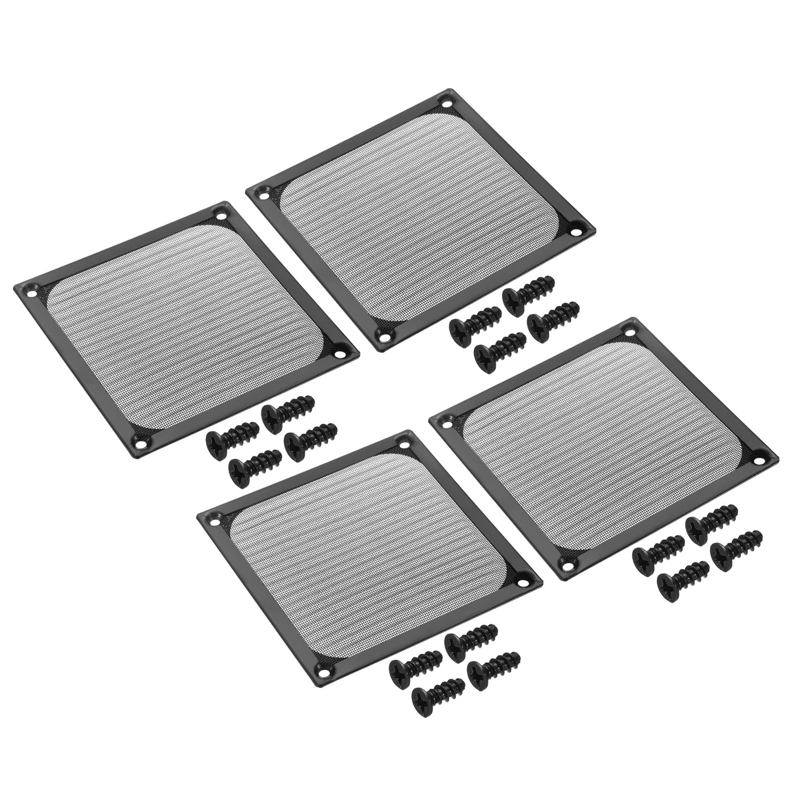 PATIKIL 120mm Fan Filter Grills with Screws, 4 Pack Aluminum Frame Stainless Steel Mesh Dustproof Cover for Computer Case, Black