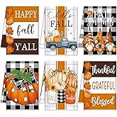 Windkream 6-Piece Fall Thanksgiving Kitchen & Bath Towels - Pumpkin Buffalo Plaid 21.26 x 14.17 Inches Autumn Tea Towels for Kitchen & Bath