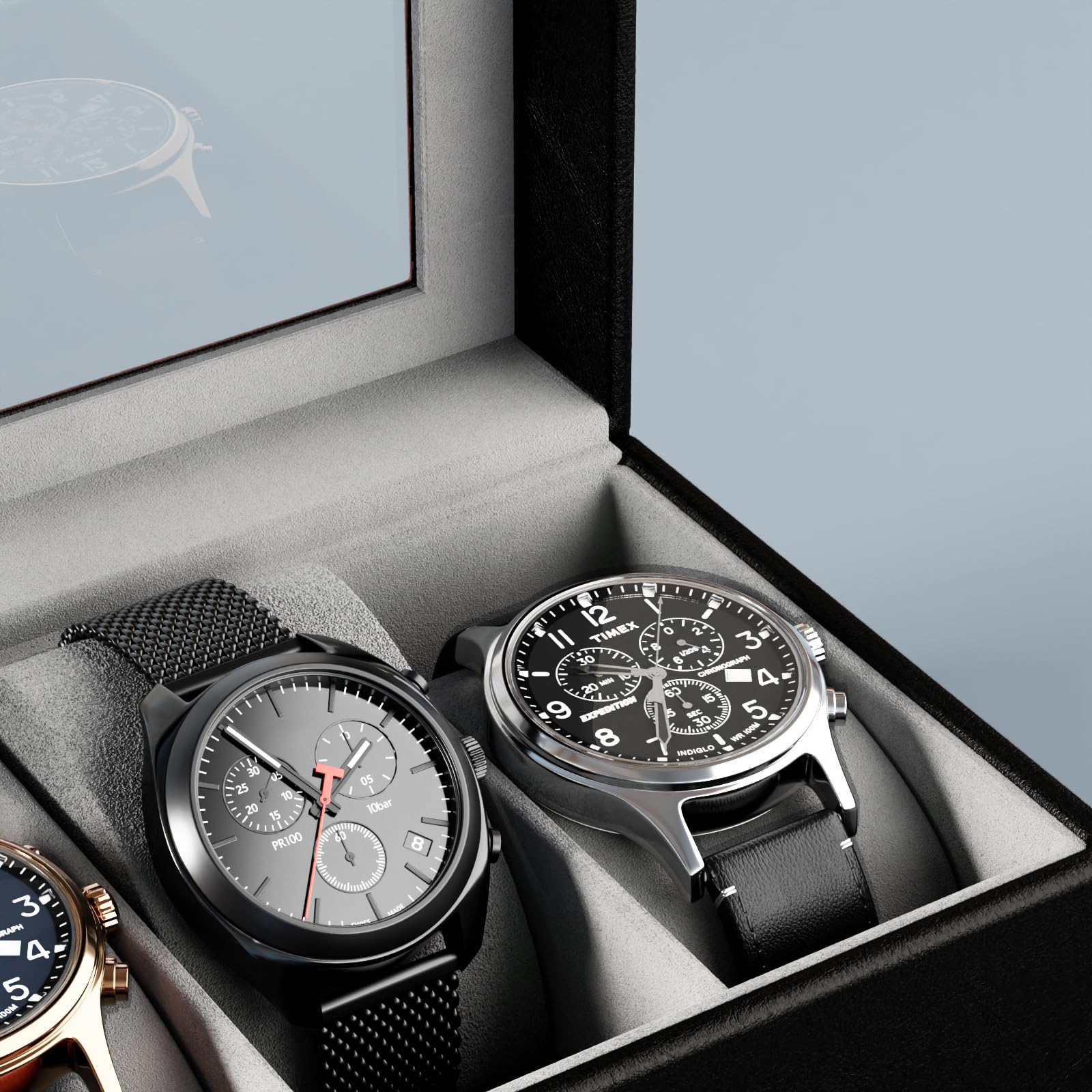 ProCase Watch Box for Men, 6 Slot Mens Watch Case, Watch Storage Watch Holder Organizer for Men, Watch Display Case With Glass Lid -6 Slot, Black