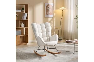 Wpond Rocking Chair Nursery, Teddy Upholstered Glider Rocker Armchair with High Backrest and Pocket, Reading Chair for Living Room, Bedroom, Offices