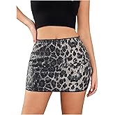 SweatyRocks Women's Leopard Mini Skirt Sequin Low Waisted Bodycon Short Skirts
