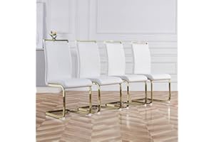 Baysitone Modern Dining Chairs Set of 4, Side Dining Room Chairs with Golden Legs, Kitchen Chairs with Faux Leather Padded Seat High Back, Chairs for Dining Room,Kitchen, Living Room White