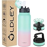 Insulated Water Bottle 20oz for Adults Kids Stainless Steel Water Bottles with Straw/Chug/Carabiner 3 Lids Fruit Strainer Double Wall Vacuum Wide Mouth BPA Free Sweat/Leak-Proof for School Travel