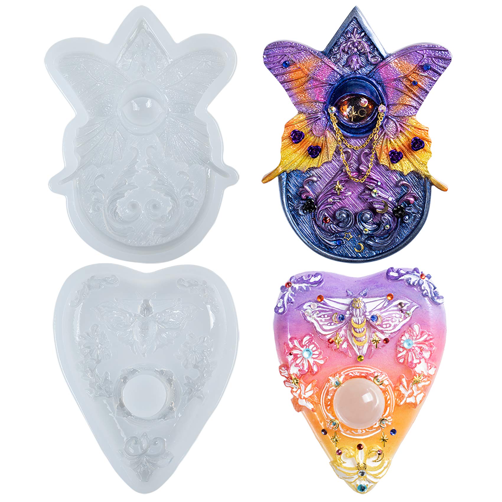 Oculus Planchette Resin Silicone Moulds Butterfly and Moth for Epoxy Casting, Polymer Clay Craft Project 2-in-Set 5.3inch