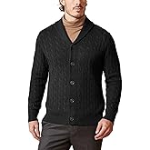 Kallspin Men's Wool Blend Cardigan Sweater Cable Knit Shawl Collar Cardigan Button Down Classic Knitwear