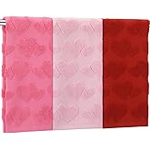 Moukeren 3 Pcs Valentine's Day Kitchen Towels Pink Red Heart 3D Jacquard Hand Towels Cotton Valentine Bathroom Decorative Towel Set for Drying Cleaning Cooking Holiday Decor Gift 29.53 x 13.78 Inch