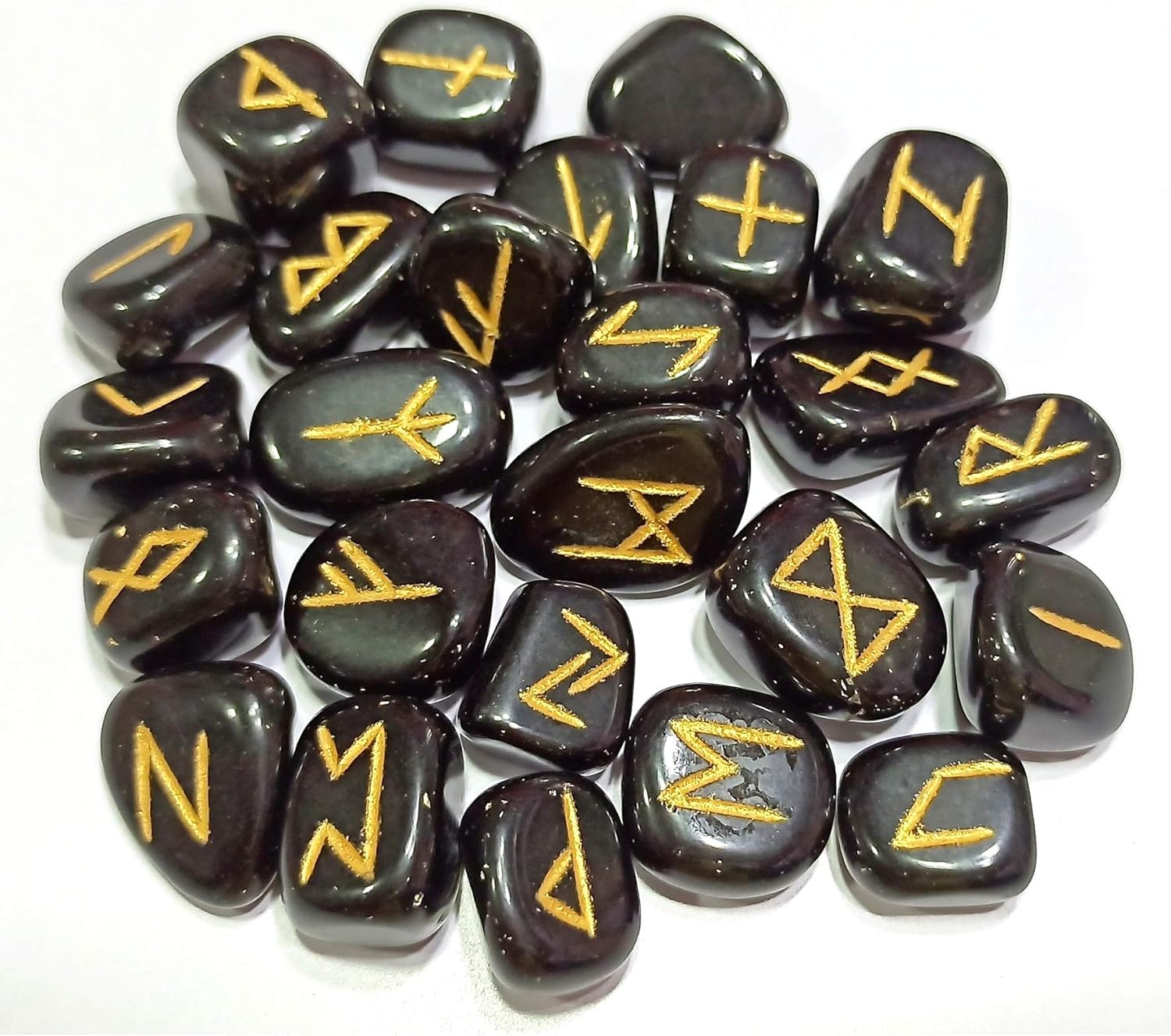Indoor Fountains & Accessories - WholesaleGemShop Gemstone Black Obsidian Rune Set with Velvet Bag