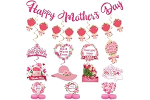 LAIRYAN Mother's Day Party Decorations Supplies - NO DIY- Mother's Day Decorations Set Include 8pcs Hanging Swirls & 2pcs Happy Mother's Day Garland Banners & 3pcs Honeycomb Centerpiece for Mother's Day Party