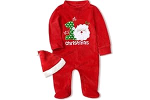 Von kilizo Baby Christmas Outfit My First Christmas Baby Girl Boy Outfit Footed Romper Santa Hat 2Pcs