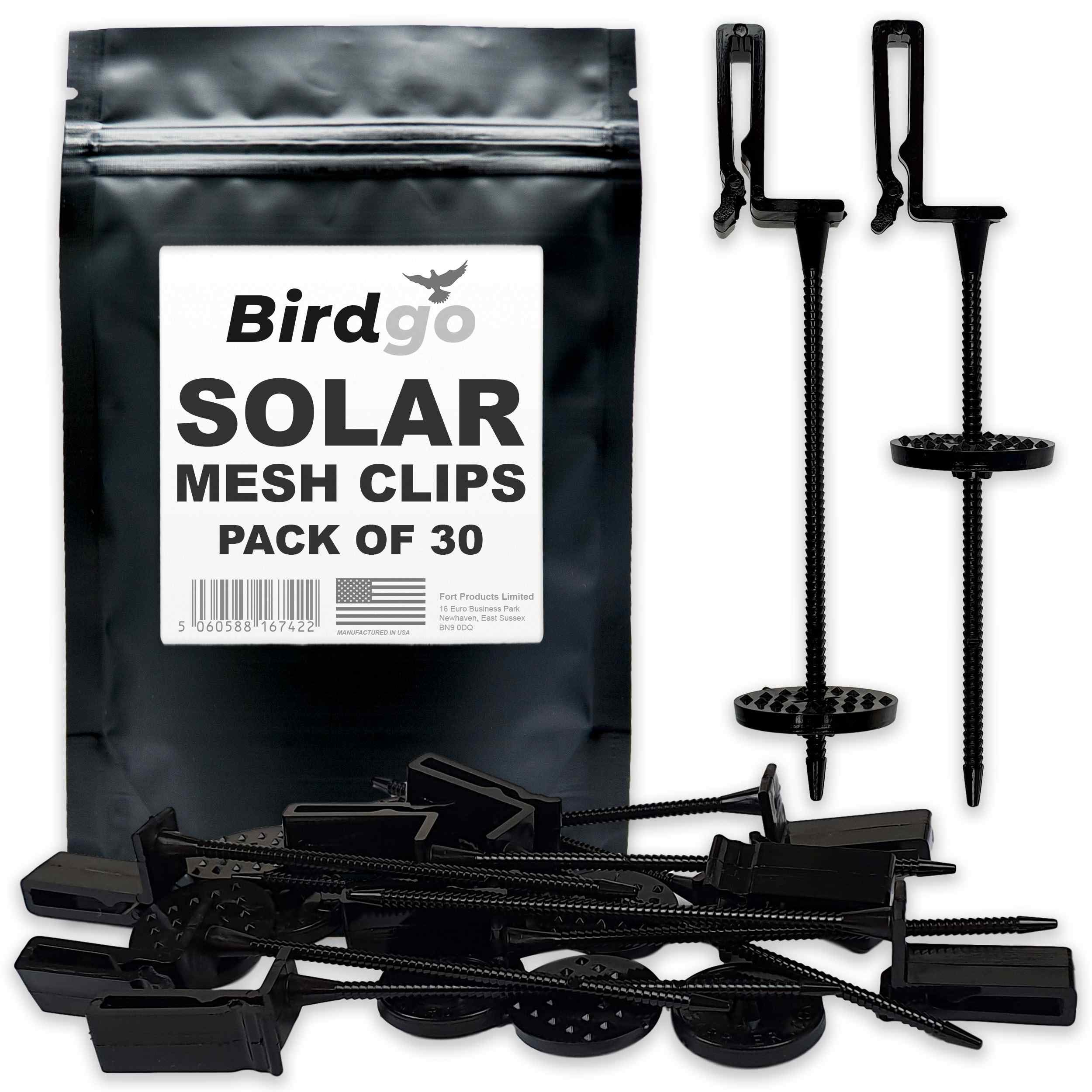 Birdgo Solar Panel Roof Mesh Fixing Clips - No Drill Installation of Bird Proofing Mesh to Stop Pigeon Bird Access (Nylon, Pack of 30)