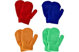 Haakong 4 Pairs Toddler Gloves 4 Colors Knitted Mittens Stretchy Knit Cotton Gloves Bulk For Winter Mittens for Girls Boys