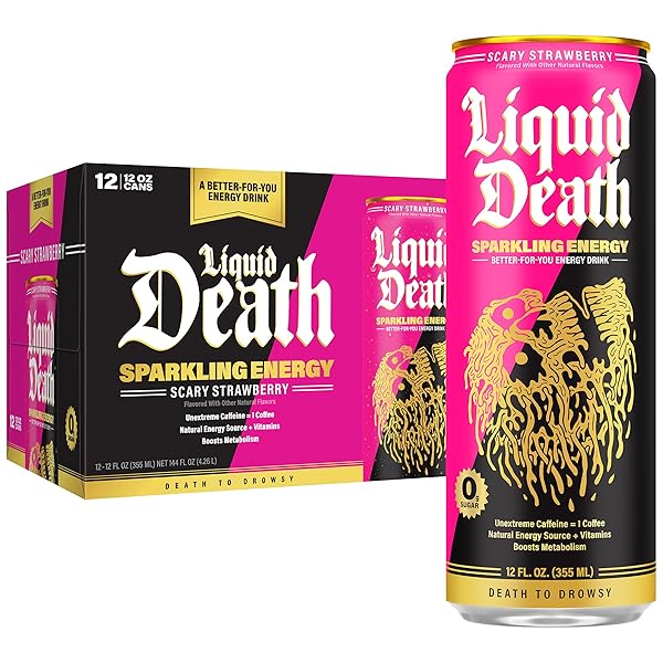 LIQUID DEATH SPARKLING ENERGY – SCARY STRAWBERRY, SUGAR-FREE...