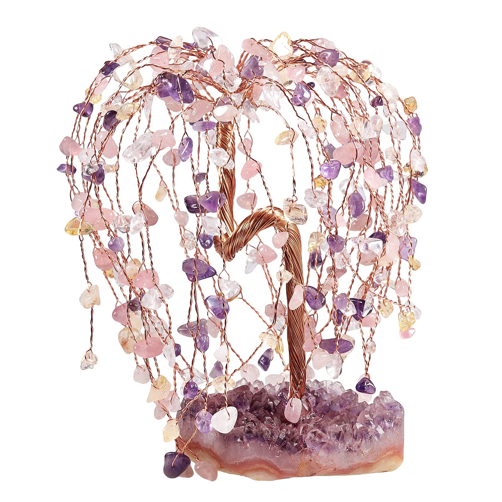 KYEYGWO Natural Crystal Money Tree with Amethyst Cluster Base Energy Healing Bonsai Feng Shui Ornament for Home Office 5.5"-6.7" High