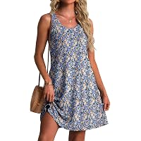 FREEOAK Womens Dresses A-Line - Cute Floral Summer Beach Sundress with Pockets