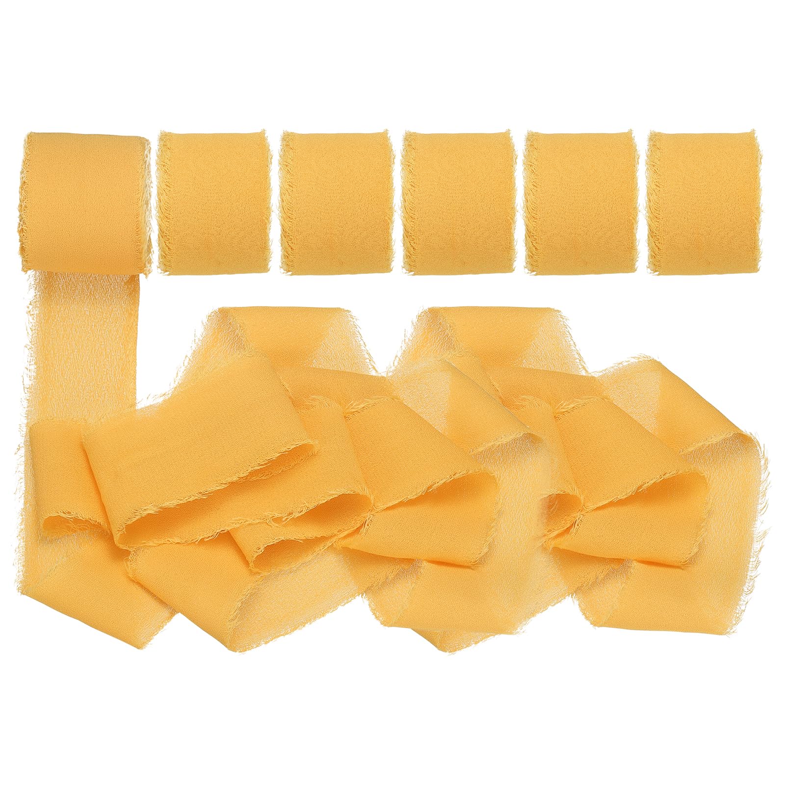 PATIKIL 1" x 7 Yards Chiffon Silk Ribbon, 6 Rolls Handmade Fringe Fabric for Wedding Invitations, Bridal Bouquets, Gifts Wrapping Decorations, Light Orange