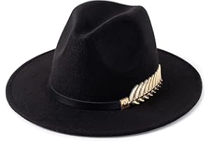 HUDANHUWEI Women's Wide Brim Fedora Panama Hat with Metal Belt Buckle